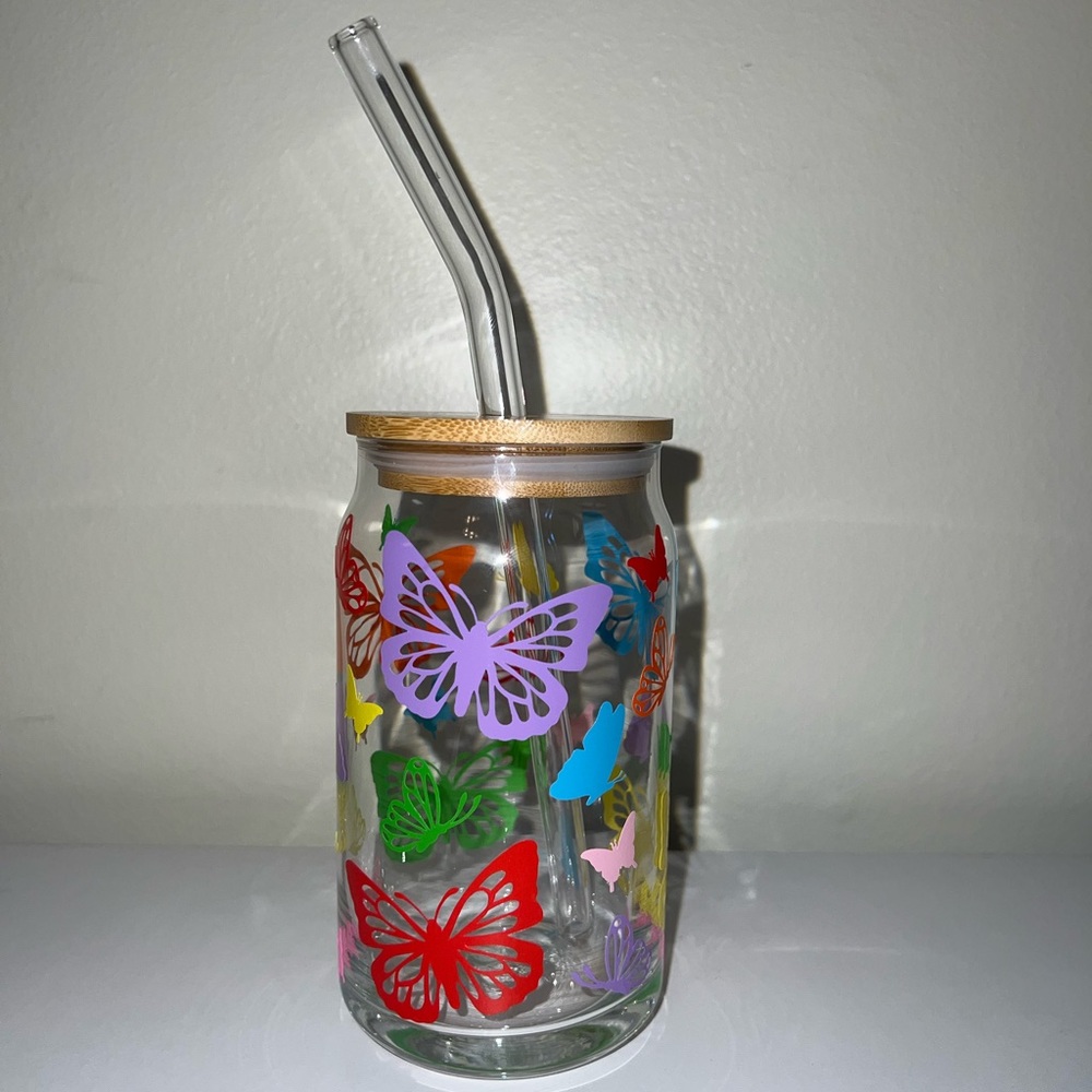 Rainbow Butterfly Beer Glass Cup